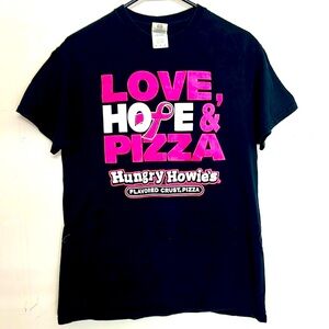 🌞 Gildan Ultra Cotton black short sleeve graphic Love Hope & Pizza tee M